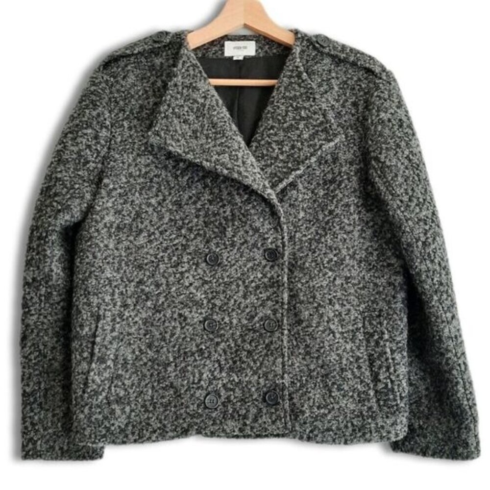 HYDEN YOO Boucle Double Breasted Boxy Jacket Short Coat Grey Sz M